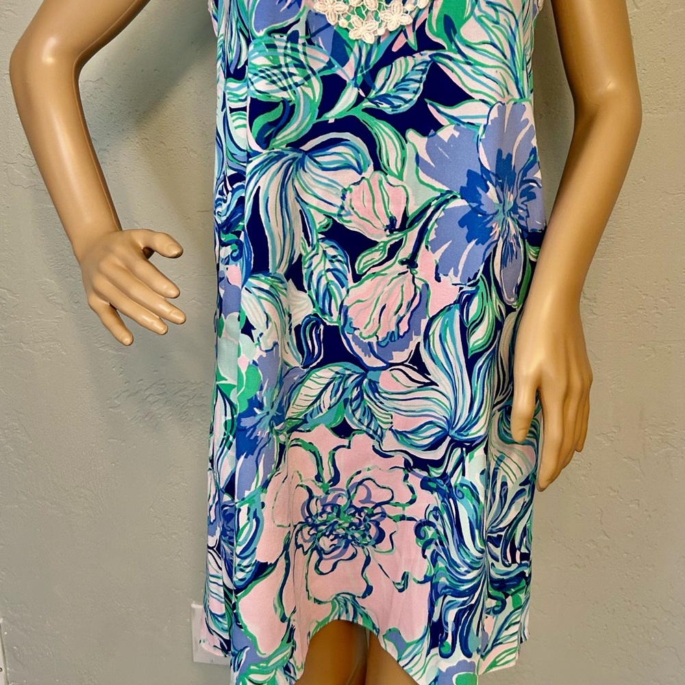 Lilly Pulitzer Blue Green Sundress Sleeveless eyelet Neck